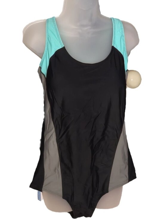 Aqua Eve Other - One Piece Racerback Swimwear 18W Colorblock Athletic Tank Built-in Bra Lined